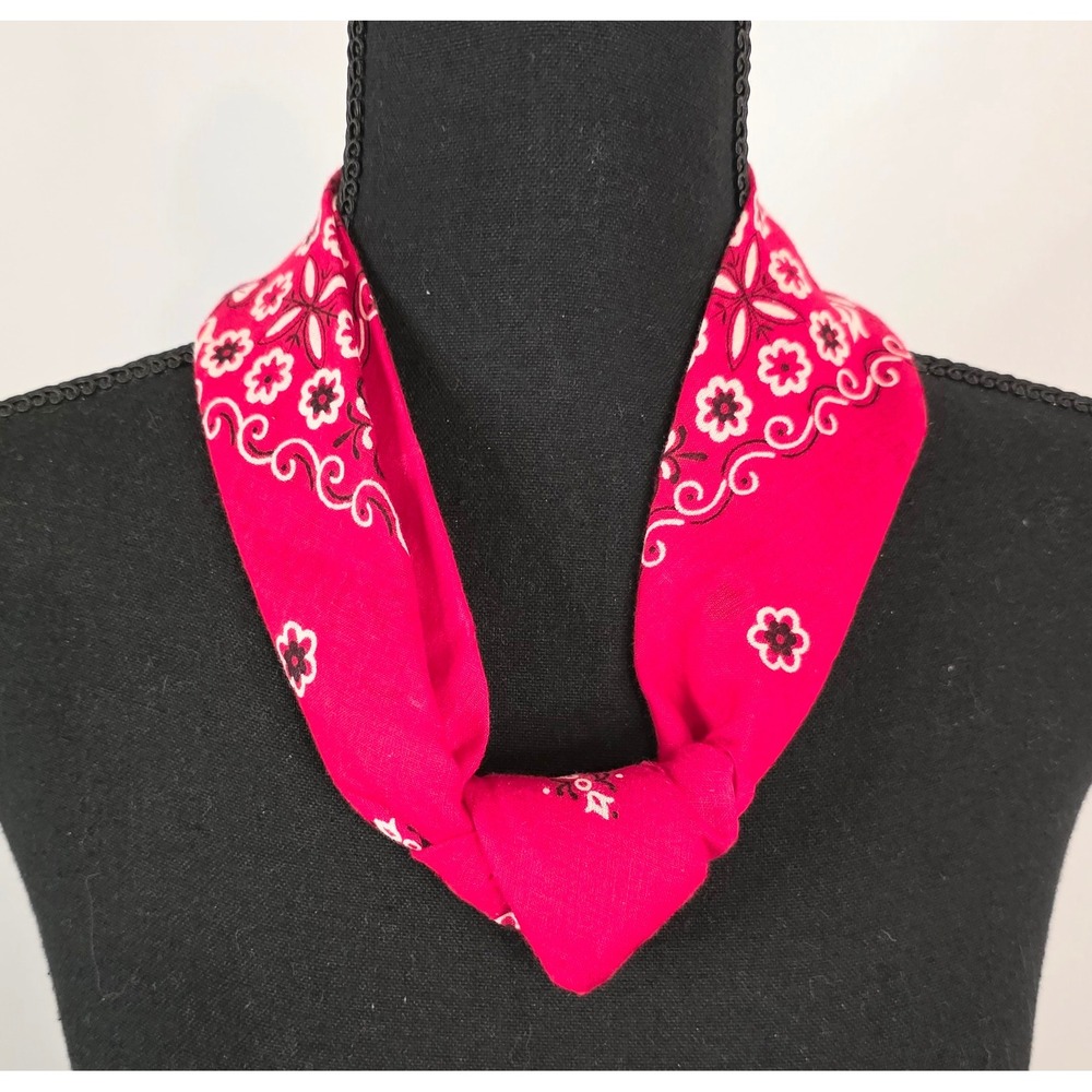 Vintage Red Floral Bandana 100% Cotton Made in USA Fast Color Scarf